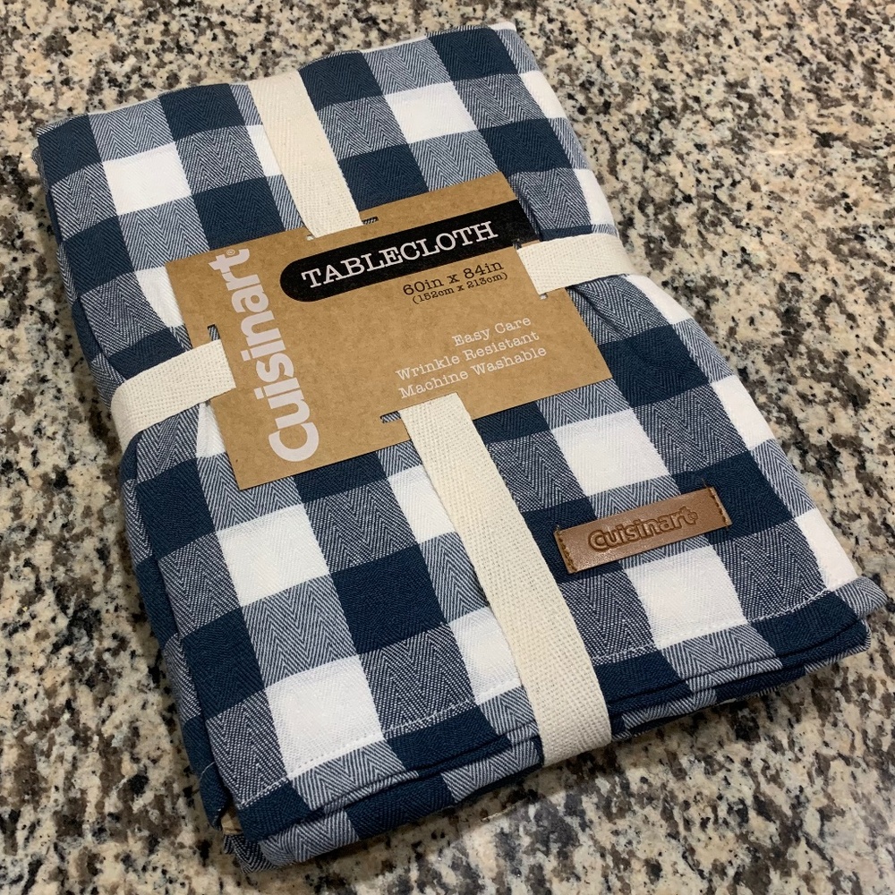 NWT Cuisinart Tablecloth Blue & White Check 60in x 84in Machine Washable
